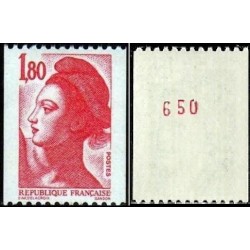 Timbre Yvert No 2223a numéro rouge variété Type marianne Liberté 1.80f rouge de roulette