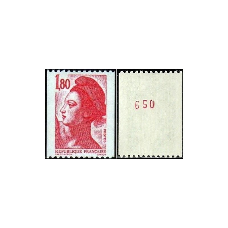 Timbre Yvert No 2223a numéro rouge variété Type marianne Liberté 1.80f rouge de roulette