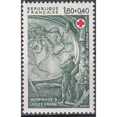 Timbre Yvert No 2248b gomme tropicale variété croix rouge hommage à Jules Verne