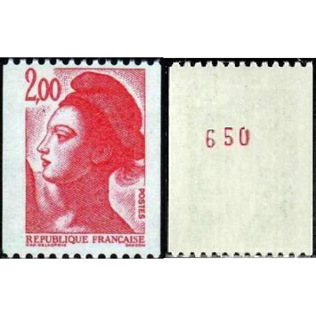 Timbre Yvert No 2277a numéro rouge variété Type mariane Liberté 2.00f de roulette