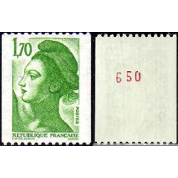 Timbre Yvert No 2321a Numéro rouge variété Marianne type liberté de Delacroix de roulette 1.70fr vert