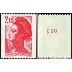 Timbre Yvert No 2322a numéro rouge variété Marianne type liberté de Delacroix de roulette 2.10fr rouge