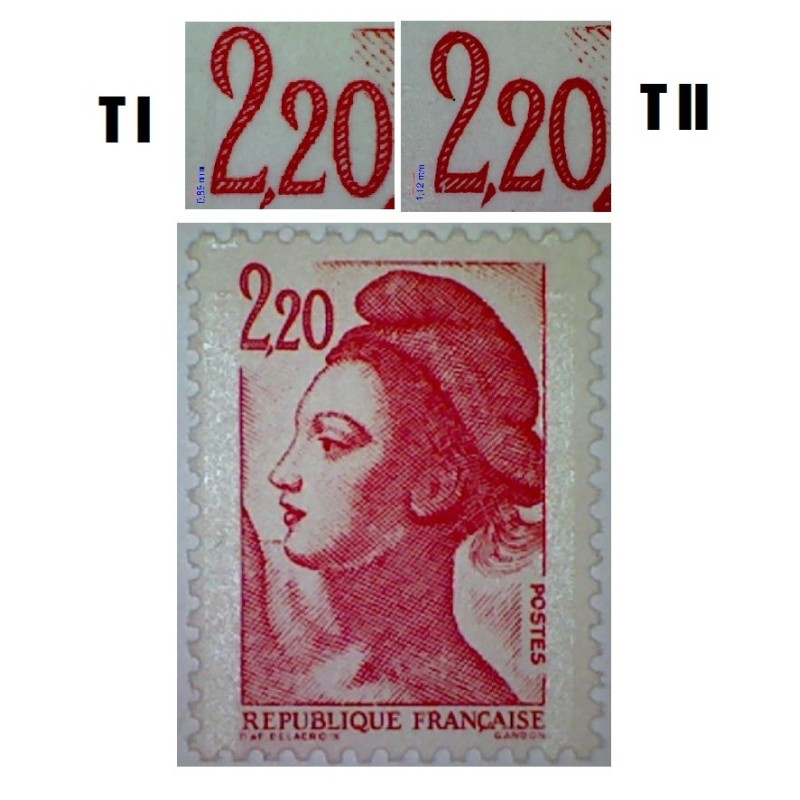 Timbre France Yvert No 2376a type II type liberté de Delacroix, 2.20fr rouge