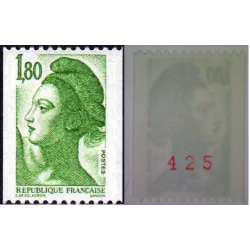 Timbre Yvert No 2378b numéro rouge varitété chifre maigre type liberté de gandon de roulette