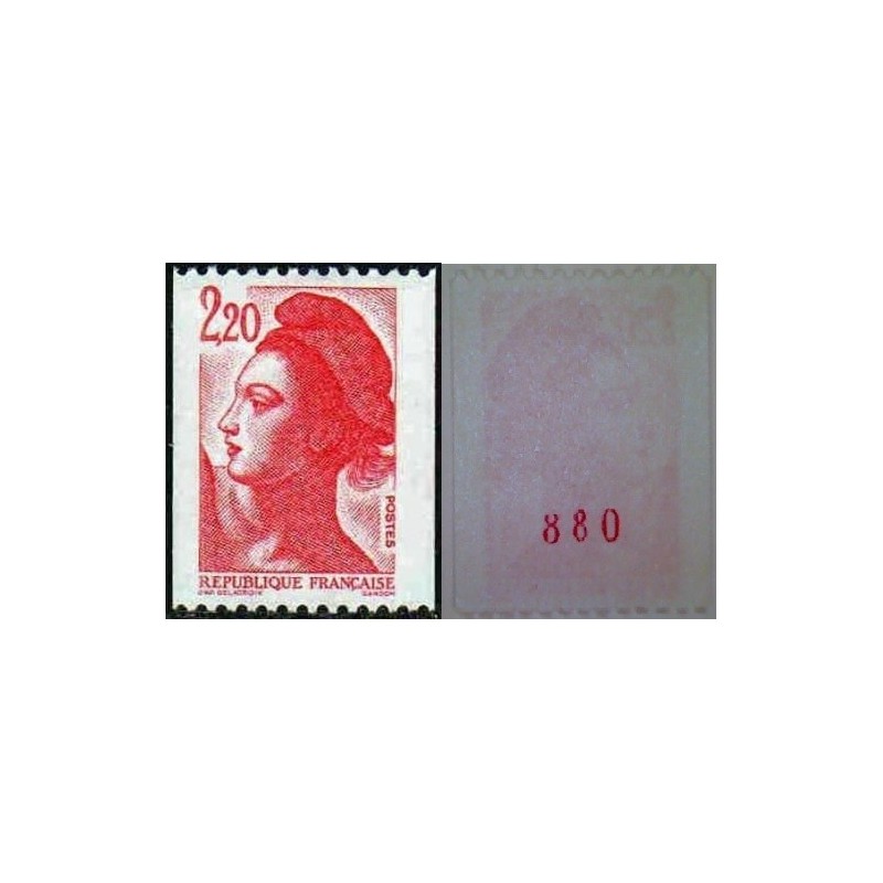 Timbre Yvert No 2379a numéro rouge gras type liberté de gandon de roulette