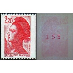 Timbre Yvert No 2379b numéro rouge maigre type liberté de gandon de roulette