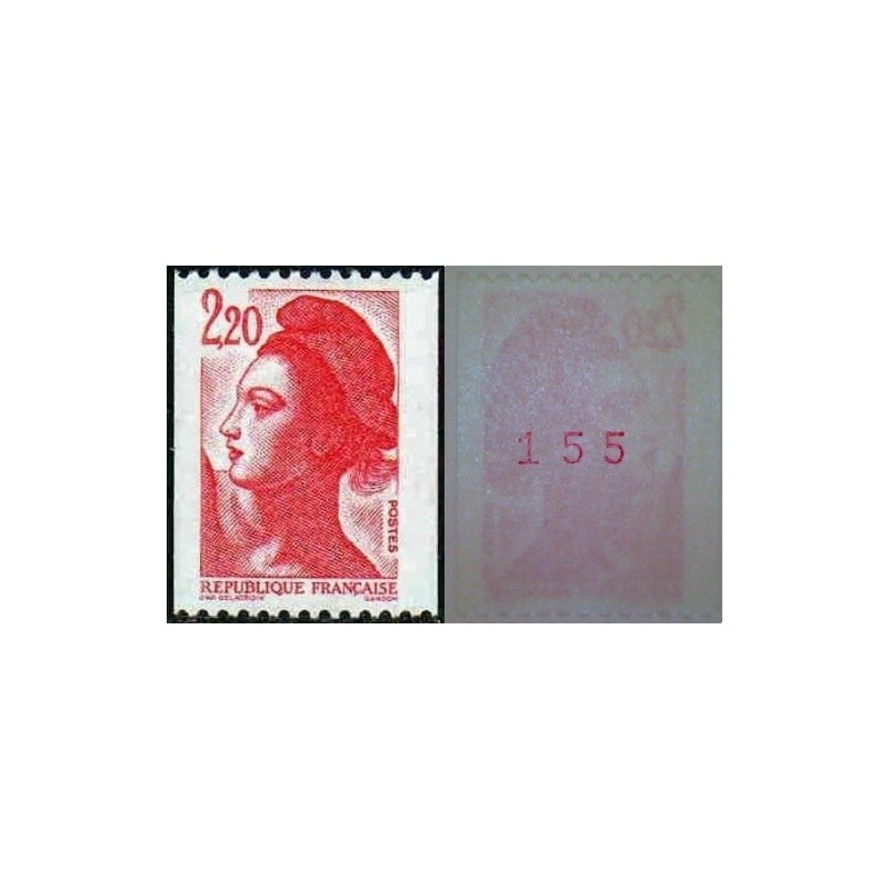 Timbre Yvert No 2379b numéro rouge maigre type liberté de gandon de roulette