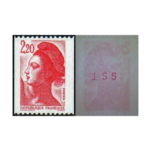 Timbre Yvert No 2379d numéro rouge maigre gomme brillante type liberté de gandon de roulette