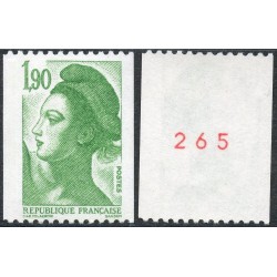 Timbre Yvert No 2426a numéro rouge variété Marianne type liberté de Delacroix 1.90fr vert de roulette