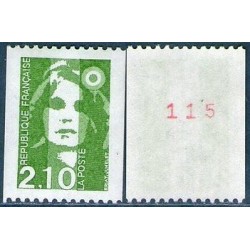 Timbre Yvert No 2627a Type Marianne du Bicentenaire 2.10fr vert issue de roulette avec numéro rouge au dos