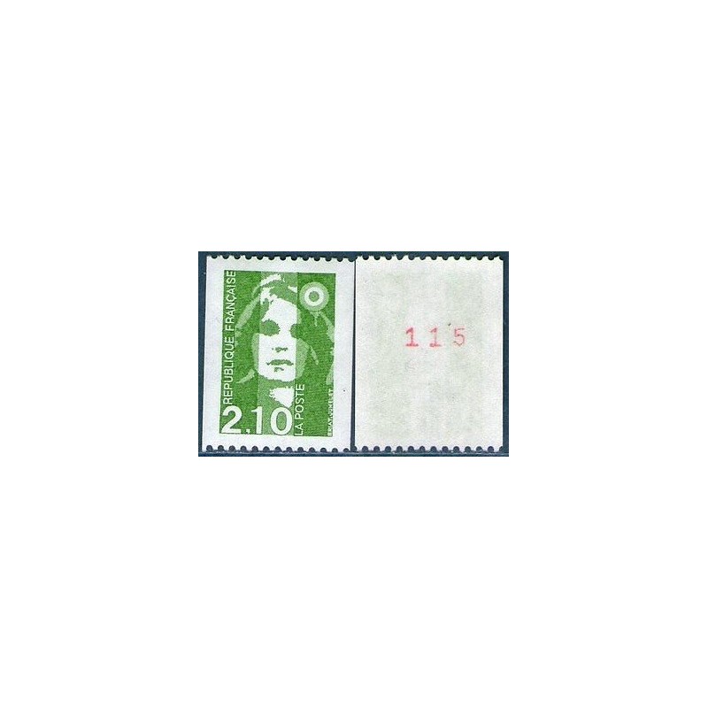 Timbre Yvert No 2627a Type Marianne du Bicentenaire 2.10fr vert issue de roulette avec numéro rouge au dos