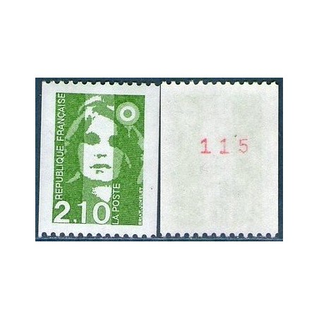 Timbre Yvert No 2627a Type Marianne du Bicentenaire 2.10fr vert issue de roulette avec numéro rouge au dos