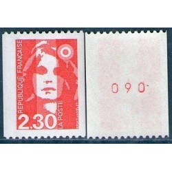 Timbre Yvert No 2628a Type Marianne du Bicentenaire 2.30fr rouge issue de roulette avec numéro rouge au dos