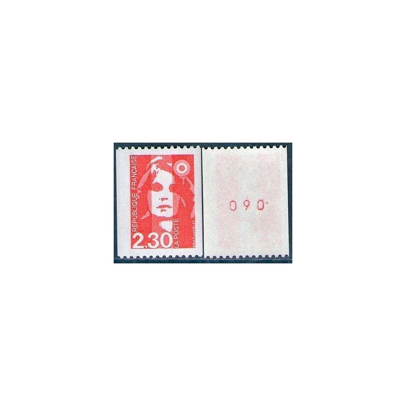 Timbre Yvert No 2628a Type Marianne du Bicentenaire 2.30fr rouge issue de roulette avec numéro rouge au dos