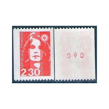 Timbre Yvert No 2628a Type Marianne du Bicentenaire 2.30fr rouge issue de roulette avec numéro rouge au dos