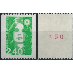 Timbre Yvert No 2823a Type Marianne du Bicentenaire avec numéro rouge au dos issu de roulette, 2.40fr vert