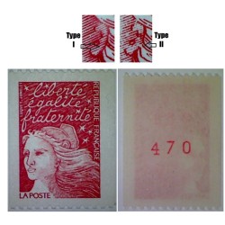 Timbre Yvert france No 3084da numéro rouge variété Type II de roulette marianne du 14 Juillet Luquet