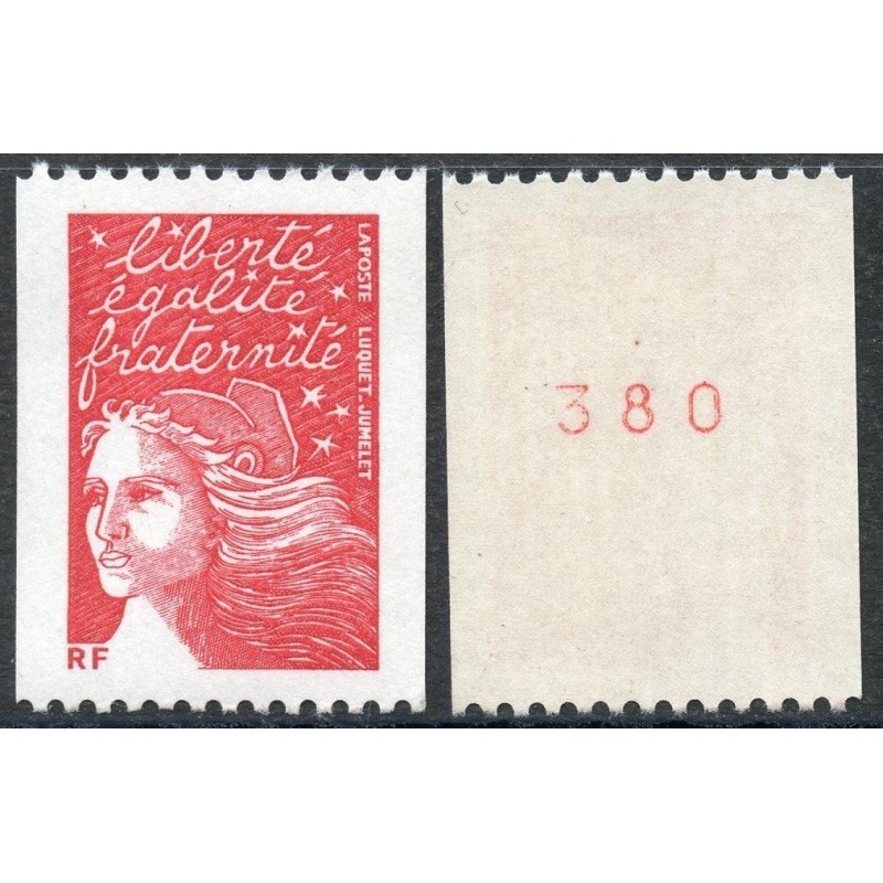 Timbre Yvert No 3418a numéro rouge variété type marianne du 14 juillet Luquet de roulette