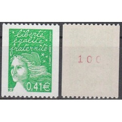 Timbre Yvert No 3458a numéro rouge variété type marianne du 14 juillet Luquet de roulette