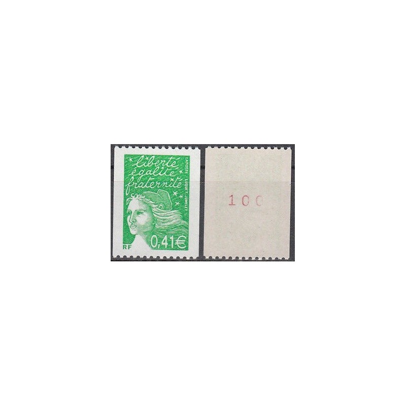 Timbre Yvert No 3458a numéro rouge variété type marianne du 14 juillet Luquet de roulette