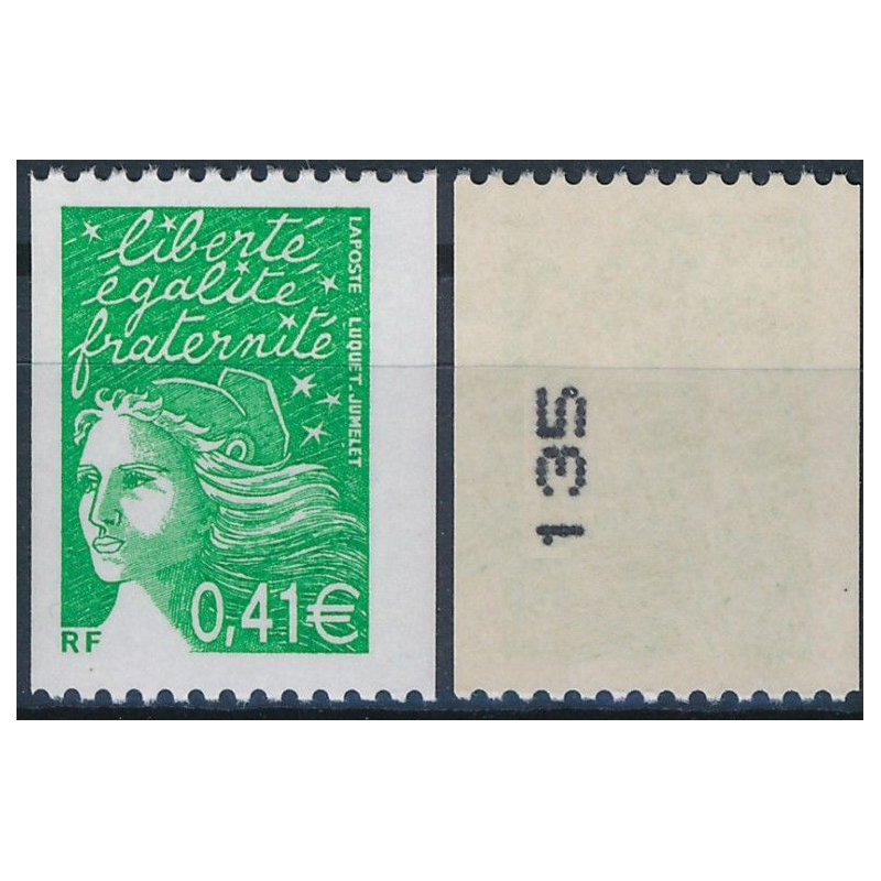 Timbre Yvert No 3458b numéro noir variété type marianne du 14 juillet Luquet de roulette