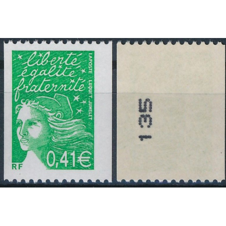 Timbre Yvert No 3458b numéro noir variété type marianne du 14 juillet Luquet de roulette