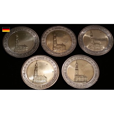 2 euros commémorative Allemagne 2008 5 ateliers Hambourg  pieces de monnaie €