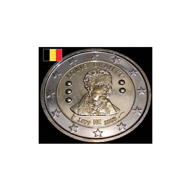 2 euros commémorative Belgique 2009 Louis Braille piece de monnaie €