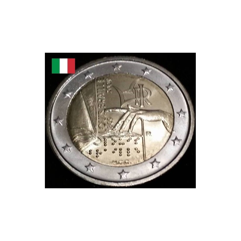 2 euros commémorative Italie 2009 Louis Braille piece de monnaie €