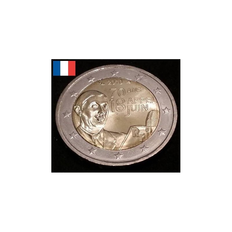 2 euros commémorative France 2010 appel du 18 juin piece de monnaie €