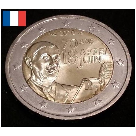 2 euros commémorative France 2010 appel du 18 juin piece de monnaie €