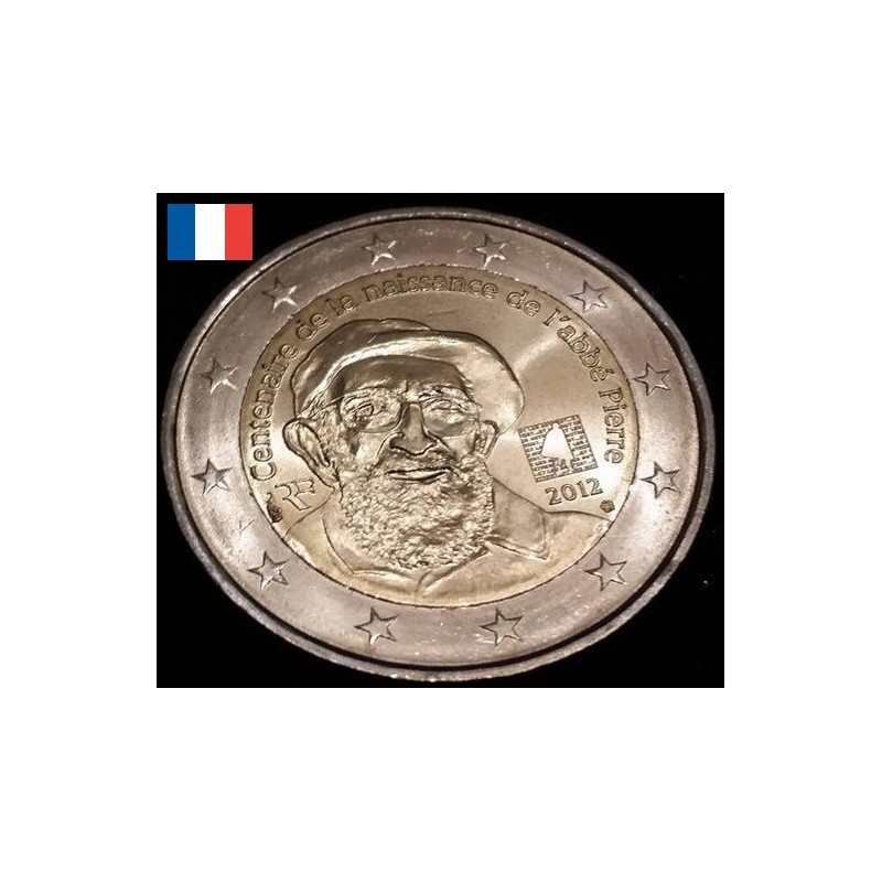 2 euros commémorative France 2012 l'Abbé Pierre pièce de monnaie €
