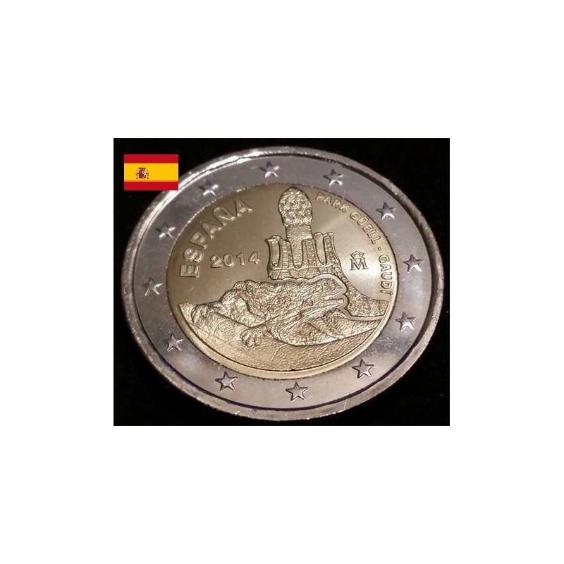 2 euros commémorative Espagne 2014 Parc Guell par antoni Gaudi piece de monnaie €