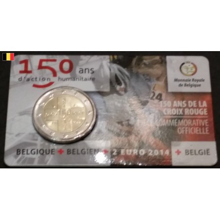 2 euros commémorative Belgique 2014 150 ans de la croix rouge version francais sous vcoincard