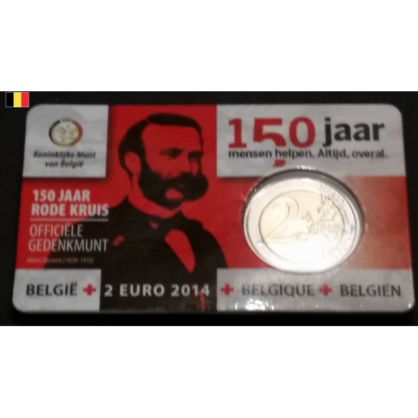 2 euros commémorative Belgique 2014 150 ans de la croix rouge version francais sous vcoincard
