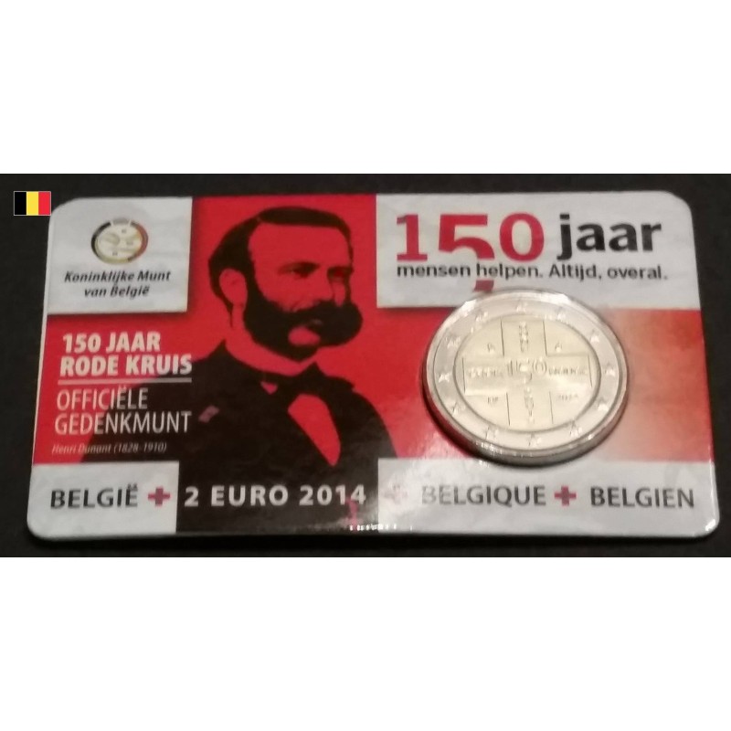 2 euros commémorative Belgique 2014 150 ans de la croix rouge version Flamande sous vcoincard