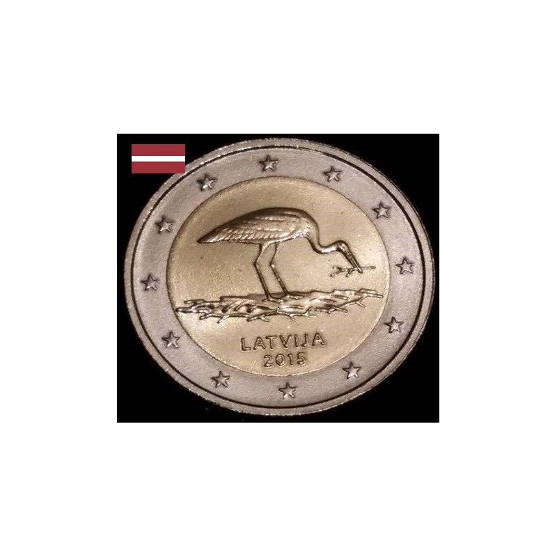 2 euros commémorative Lettonie 2015 la Cigogne piece de monnaie €