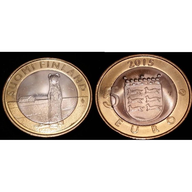 5 euros Finlande 2015, Faune Ostrobotnie, Hermine  pièce de monnaie