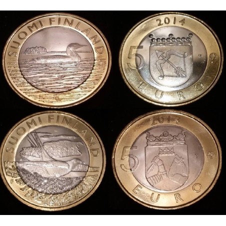 5€ Finlande 2014, animaux Karelia et Savonia pièce de monnaie