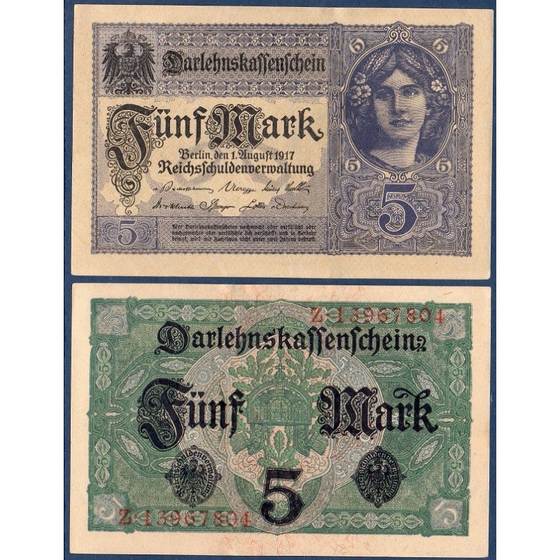 Allemagne Pick N°56b, Billet de banque de 5 Mark 1917