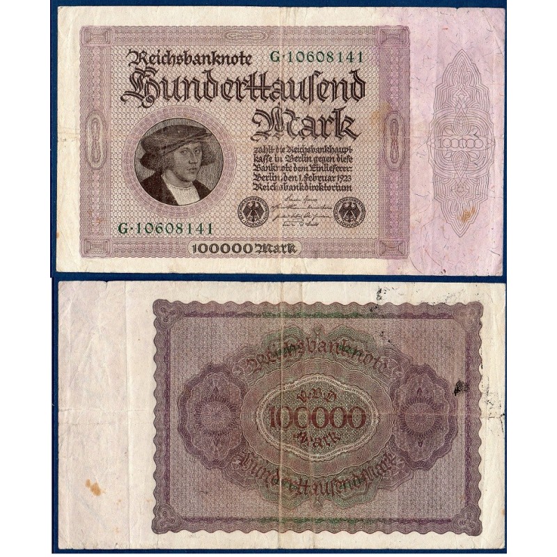 Allemagne Pick N°83a, Billet de banque de 100000 Mark 1923
