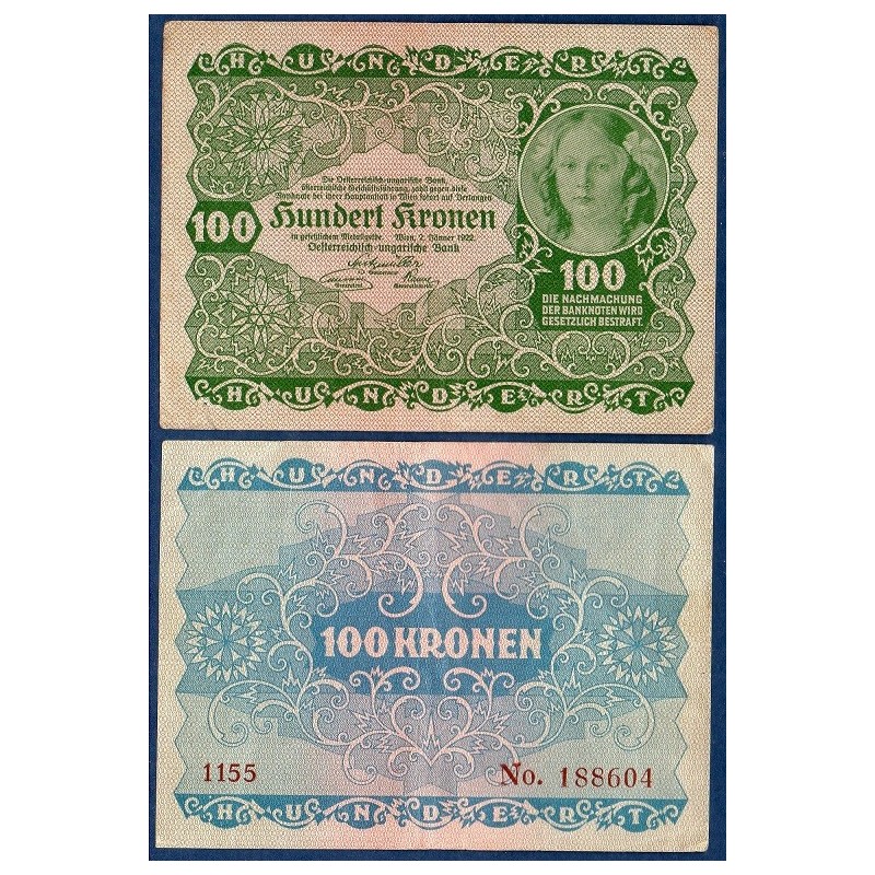 Autriche Pick N°77, Billet de banque de 100 Kronen 1922