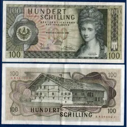 Autriche Pick N°146a, Billet de banque de 100 schilling 1969