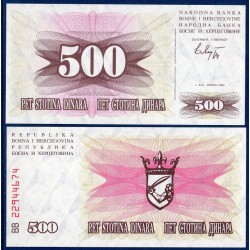 Bosnie Pick N°14a, Billet de banque de 500 Dinara 1992