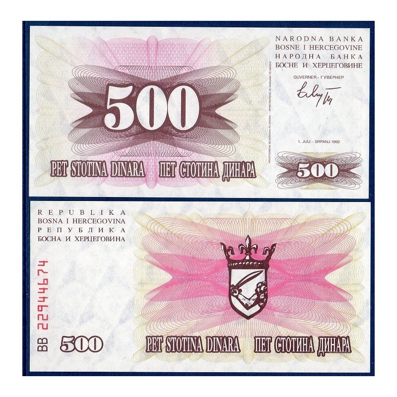 Bosnie Pick N°14a, Billet de banque de 500 Dinara 1992