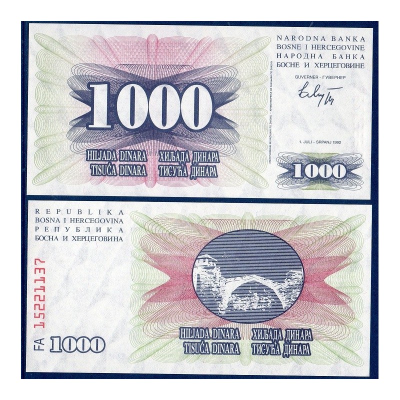 Bosnie Pick N°15a, Billet de banque de 1000 Dinara 1992