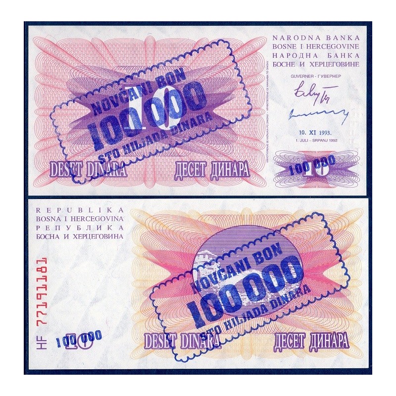 Bosnie Pick N°34b, Billet de banque de 100000 Dinara 1993