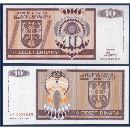 Bosnie Pick N°133a, Billet de banque de 10 Dinara 1992