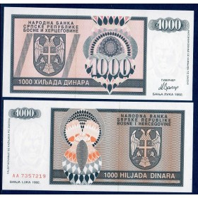 Bosnie P.137a, neuf Billet de 1000 Dinara 1992