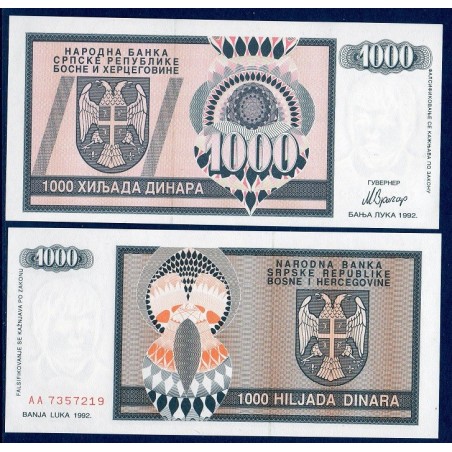 Bosnie Pick N°137a, Billet de banque de 1000 Dinara 1992